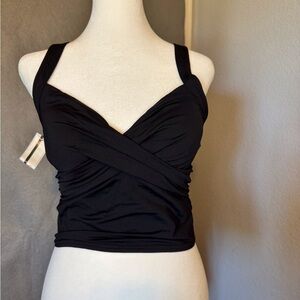 Lands' End Black Ruched Wrap Bikini Top. NWT